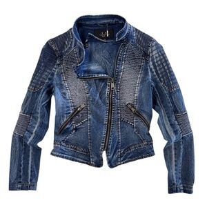 LA COALITION  - ASYMMETRIC ZIPPER JACKET  - STRETCH DENIM - BLUE - XS